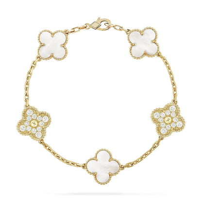 [VA]LUCKY CLOVER 5-MOTIF BRACELET - WHITE MOTHER-OF-PEARL COLLECTION