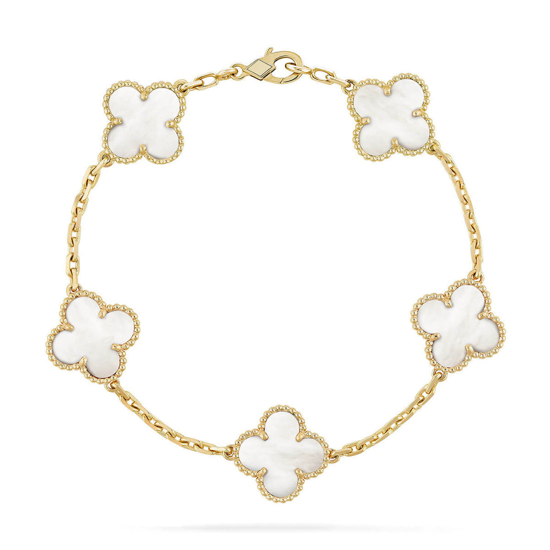 [VA]LUCKY CLOVER ARMBAND MIT 5 MOTIVEN - KOLLEKTION WEISSES PERLMUTT