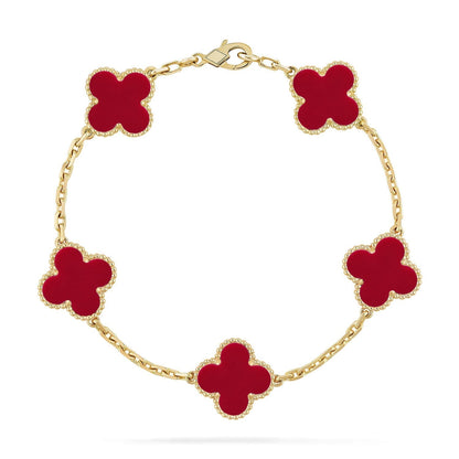 [VA]LUCKY CLOVER 5-MOTIF BRACELET - RED CARNELIAN COLLECTION