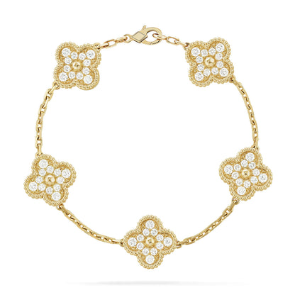[VA]LUCKY CLOVER 5-MOTIF BRACELET - FULL-DIAMOND