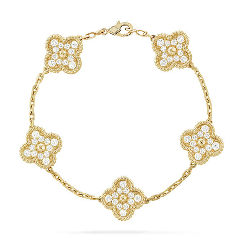 [VA]LUCKY CLOVER 5-MOTIF BRACELET - FULL-DIAMOND