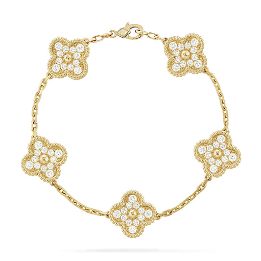 [VA]LUCKY CLOVER 5-MOTIF BRACELET - FULL-DIAMOND