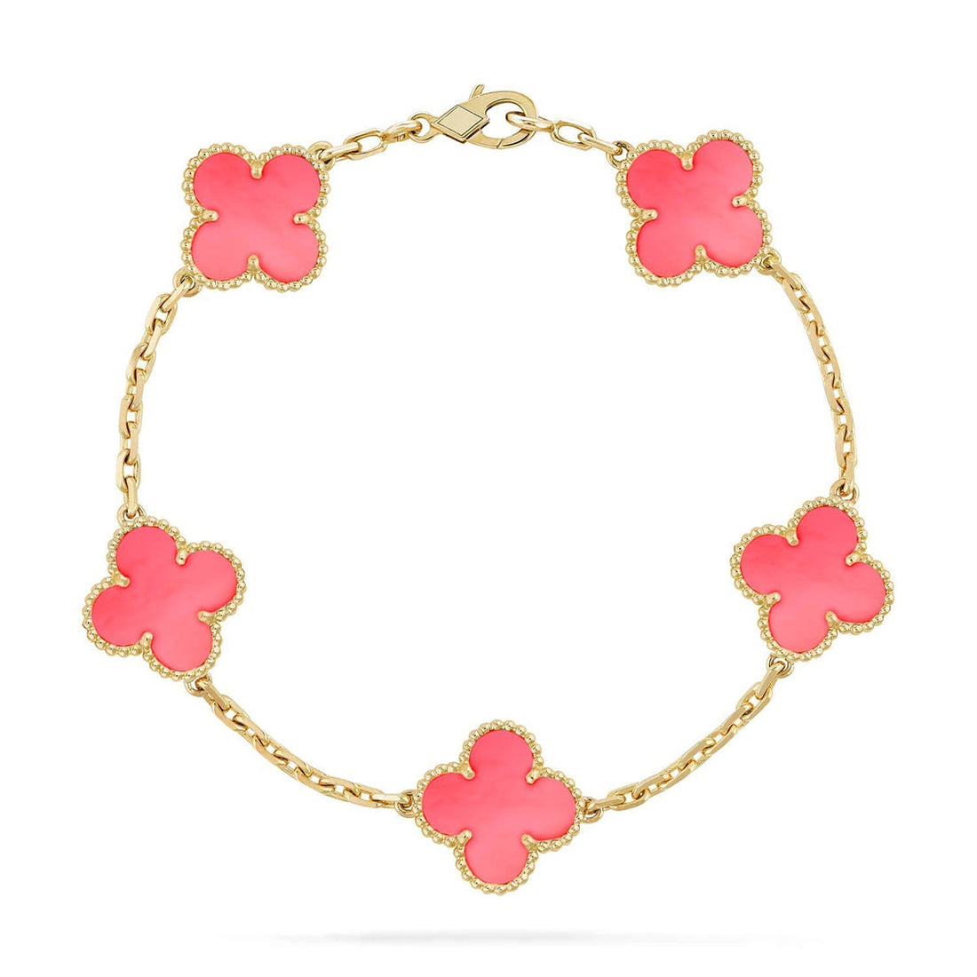 [VA]LUCKY CLOVER 5-MOTIV-ARMBAND - KOLLEKTION AUS ROSA PERLMUTT