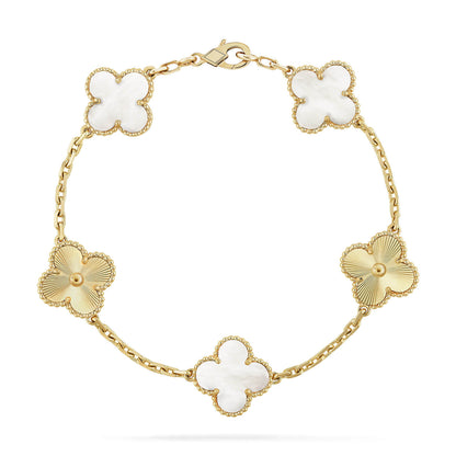 [VA]LUCKY CLOVER 5-MOTIF BRACELET - WHITE MOTHER-OF-PEARL COLLECTION
