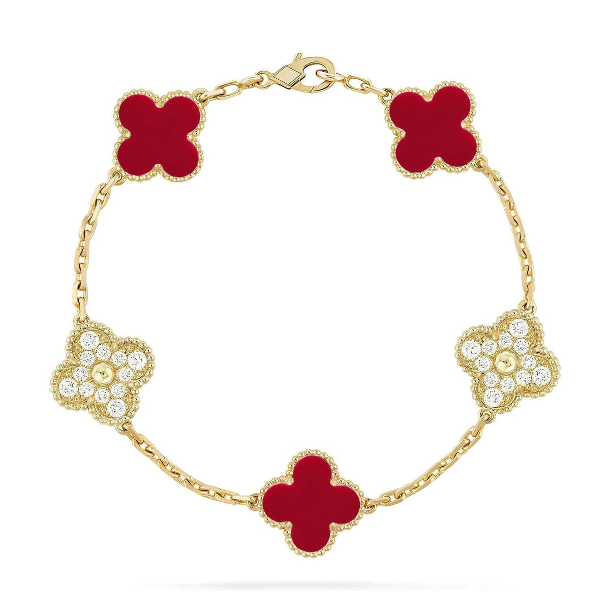 [VA]LUCKY CLOVER 5-MOTIF BRACELET - RED CARNELIAN COLLECTION