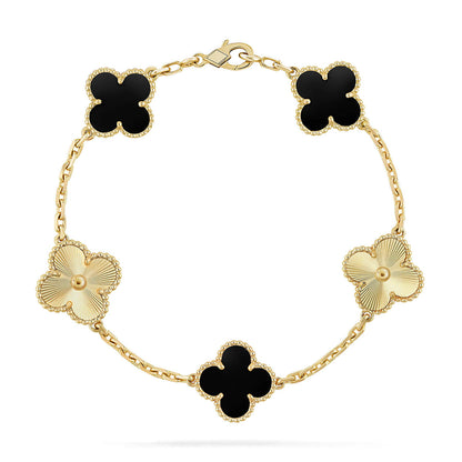 [VA]LUCKY CLOVER 5-MOTIF BRACELET - BLACK OXNY COLLECTION