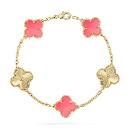 [VA]LUCKY CLOVER 5-MOTIF BRACELET - PINK MOTHER-OF-PEARL COLLECTION