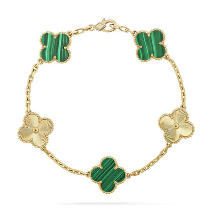 [VA]LUCKY CLOVER 5-MOTIF BRACELET - MALACHITE COLLECTION