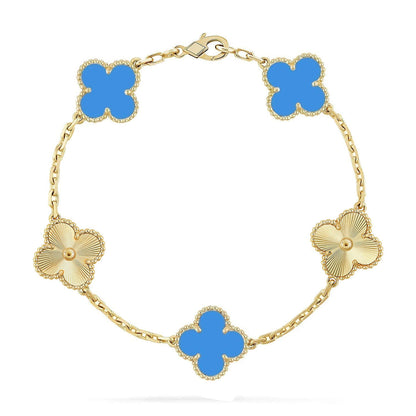 [VA]LUCKY CLOVER 5-MOTIF BRACELET - BLUE AGATE COLLECTION