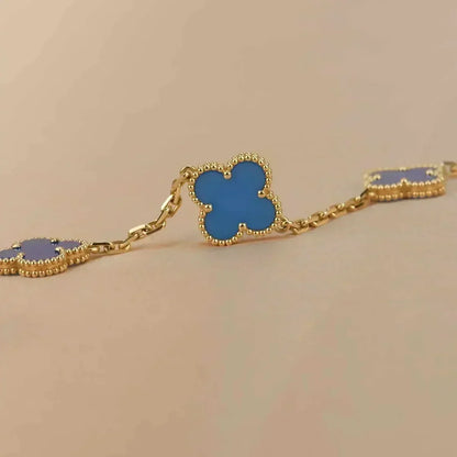 [VA]LUCKY CLOVER 5-MOTIF BRACELET - BLUE AGATE COLLECTION