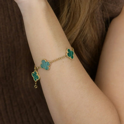 [VA]LUCKY CLOVER 5-MOTIF BRACELET - MALACHITE COLLECTION