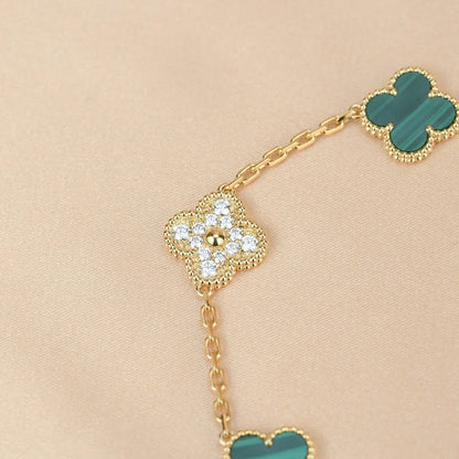 [VA]LUCKY CLOVER 5-MOTIF BRACELET - MALACHITE COLLECTION