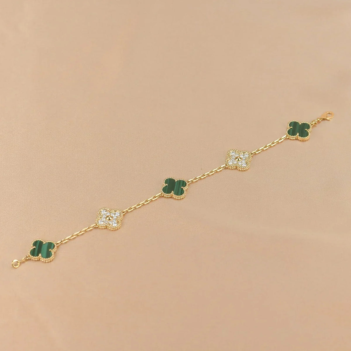 [VA]LUCKY CLOVER 5-MOTIF BRACELET - MALACHITE COLLECTION