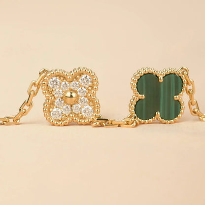 [VA]LUCKY CLOVER 5-MOTIF BRACELET - MALACHITE COLLECTION