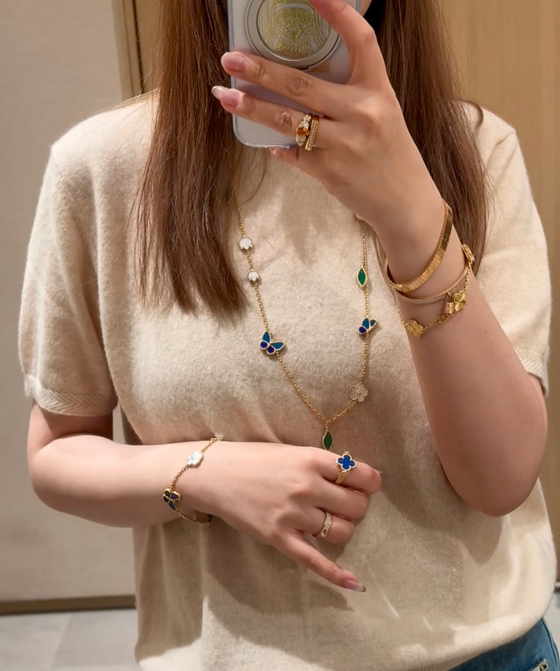[VA]ラッキー スプリング バタフライ 15モチーフ ロングネックレス