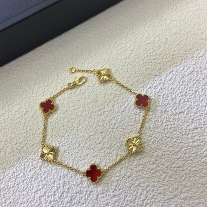 [VA]CLOVER 6 MOTIF RED AGATE LASER BRACELET