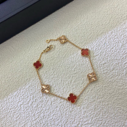 [VA]CLOVER 6 MOTIF RED AGATE LASER BRACELET