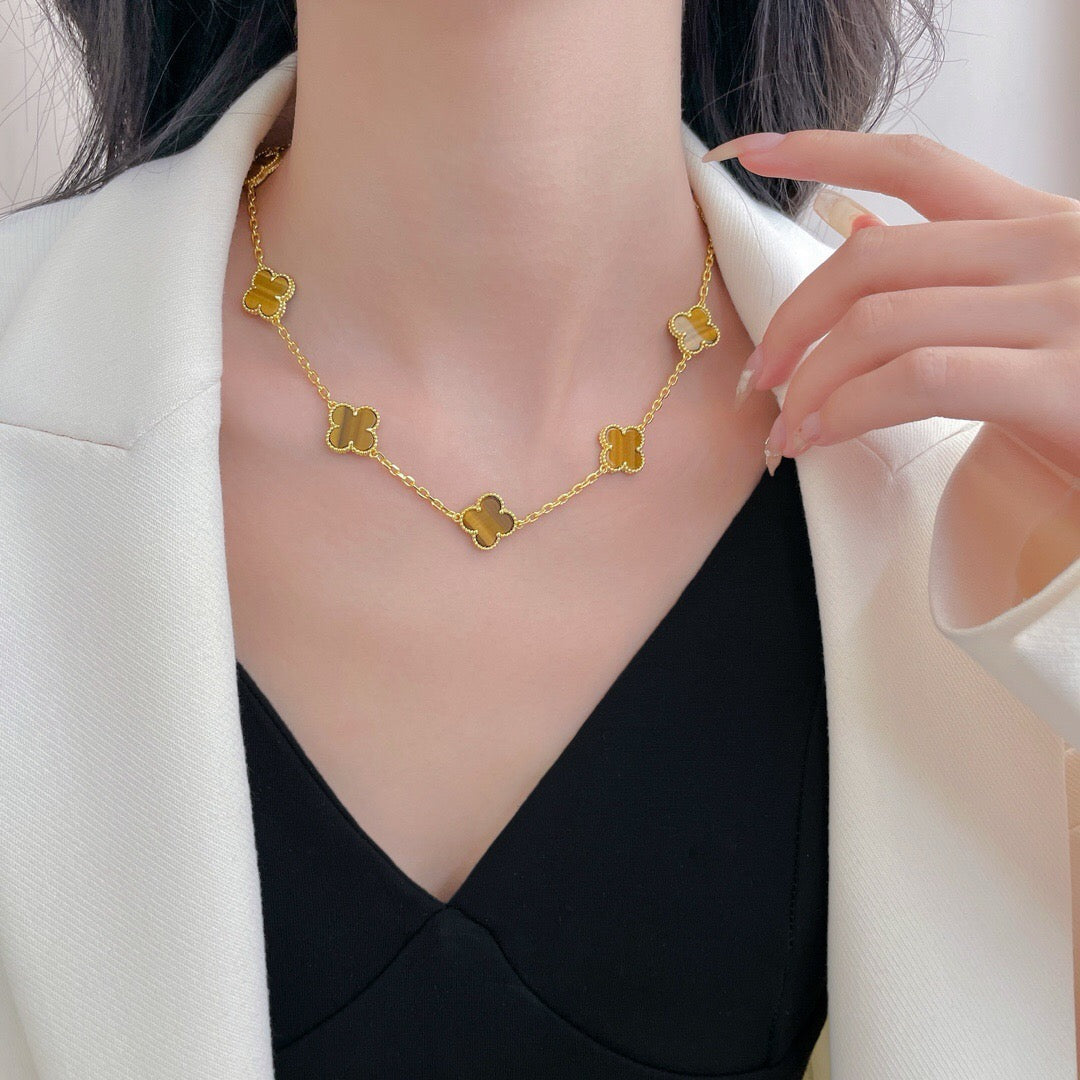 [VA]CLOVER 10 MOTIFS TIGER EYE NECKLACE