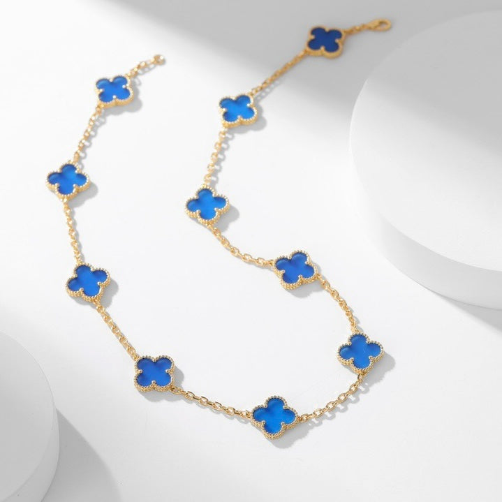 [VA]CLOVER 10-MOTIV-HALSKETTE AUS BLAUEM ACHAT