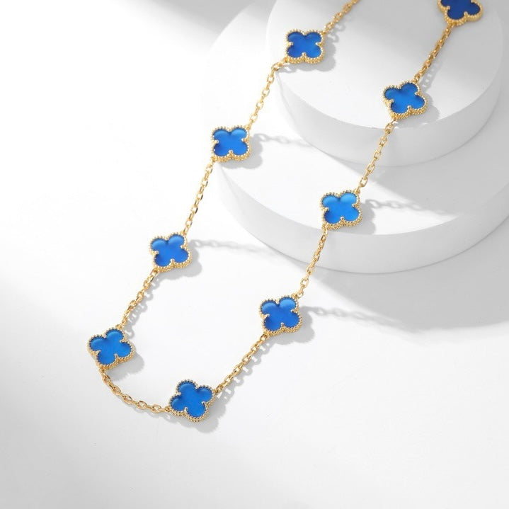 [VA]CLOVER 10-MOTIV-HALSKETTE AUS BLAUEM ACHAT