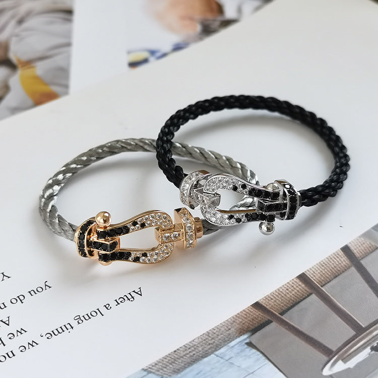 [VA]FORCE LARGE HORSESHOE BLACK WHITE DIAMOND BRACELET SILVER