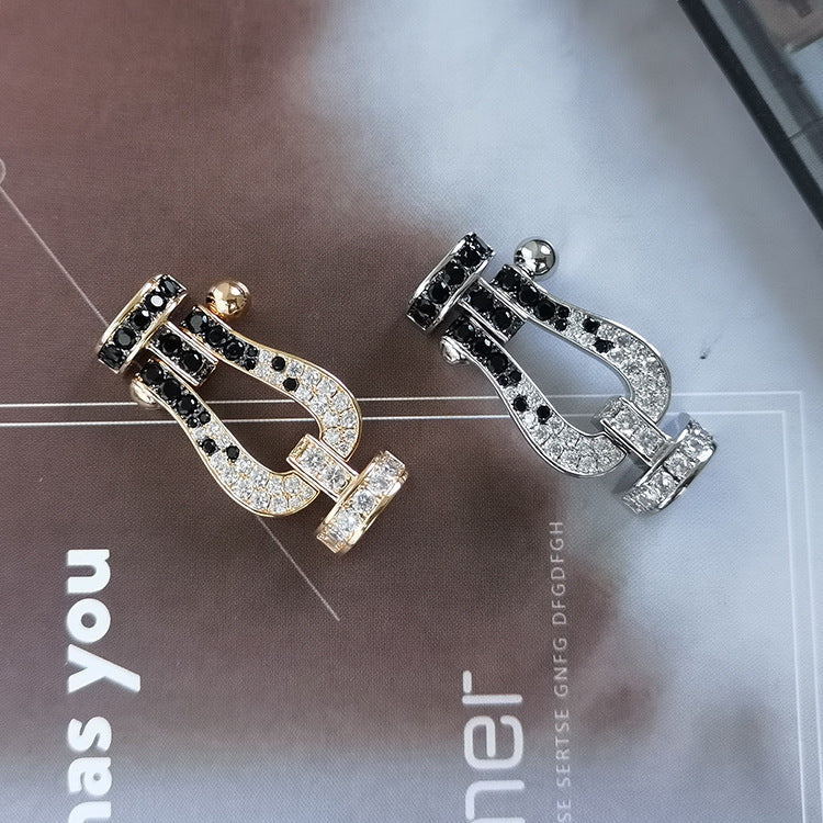 [VA]FORCE LARGE HORSESHOE BLACK WHITE DIAMOND BRACELET SILVER