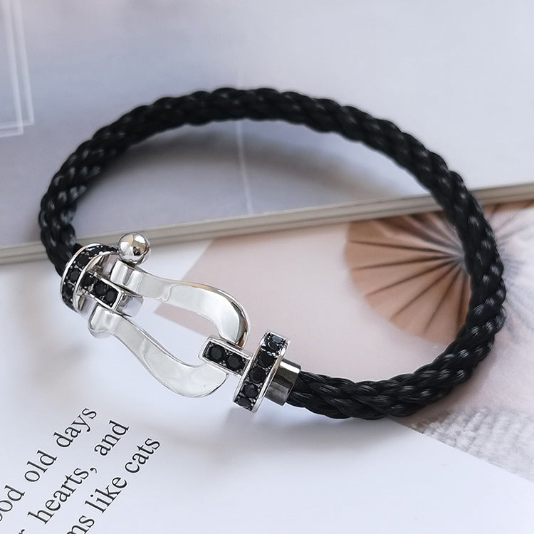 [VA]GROSSES HUFEISEN-ARMBAND MIT SCHWARZEM DIAMANT SILBER