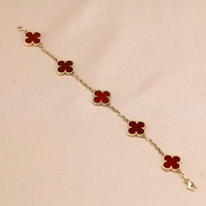 [VA]LUCKY CLOVER 5-MOTIF BRACELET - RED CARNELIAN COLLECTION