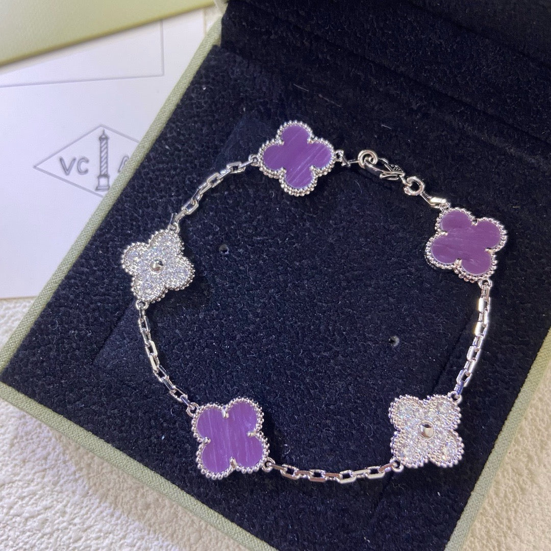 [VA]CLOVER  5 MOTIFS  PURPLE VIOLET DIAMOND BRACELET