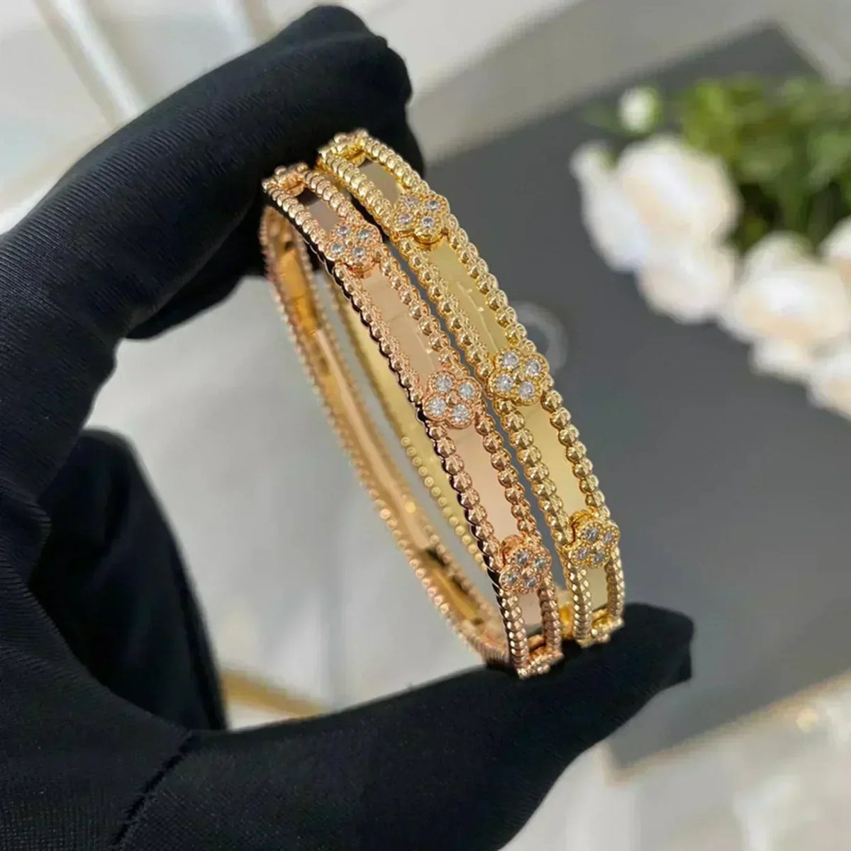 [VA]CLOVER-ARMBAND 4MM DIAMANTEN