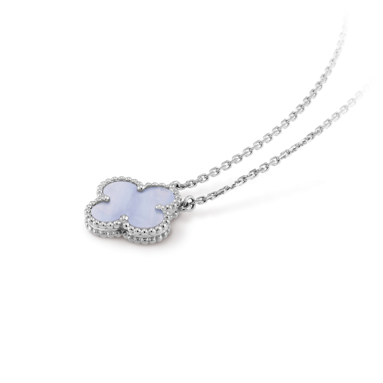 [VA]CLOVER 15MM HALSSETTE BLAUER CHALCEDON SILBER