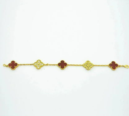 [VA]LUCKY CLOVER 5-MOTIF BRACELET - RED CARNELIAN COLLECTION