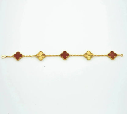 [VA]LUCKY CLOVER 5-MOTIF BRACELET - RED CARNELIAN COLLECTION