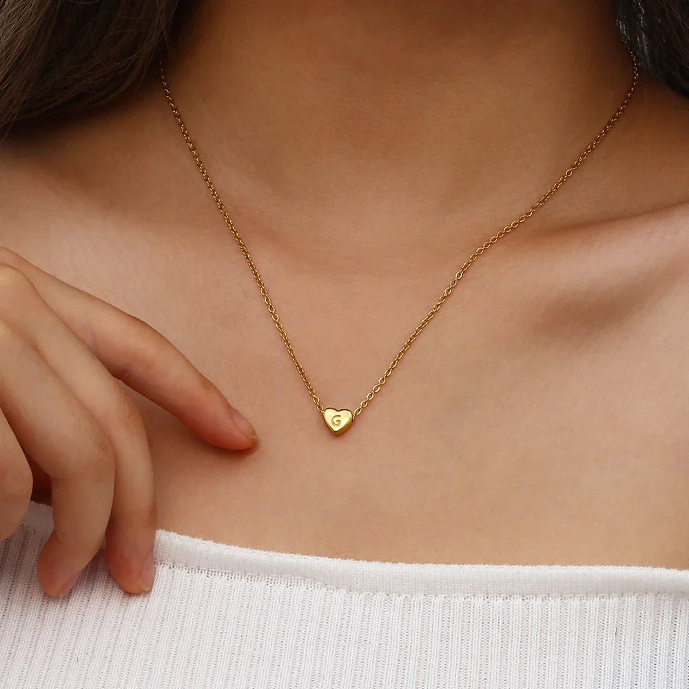 [VA]ハートイニシャルゴールドネックレス