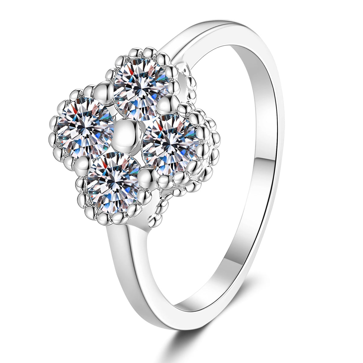 [VA]ELEGANTER VIERBLÄTTRIGER KLEEBATT-MOISSANIT-RING