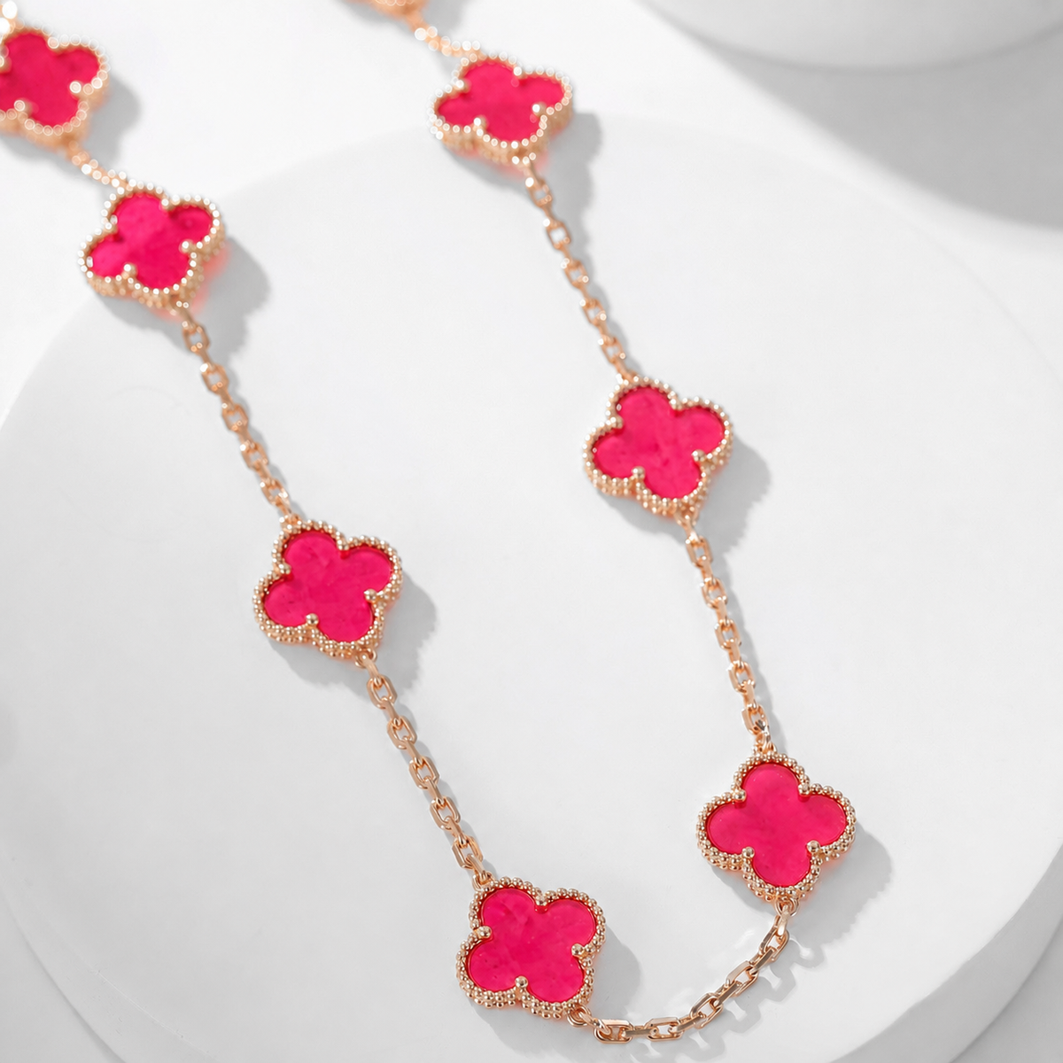 [VA]NEW CLOVER 10 MOTIFS PINK ENAMEL NECKLACE