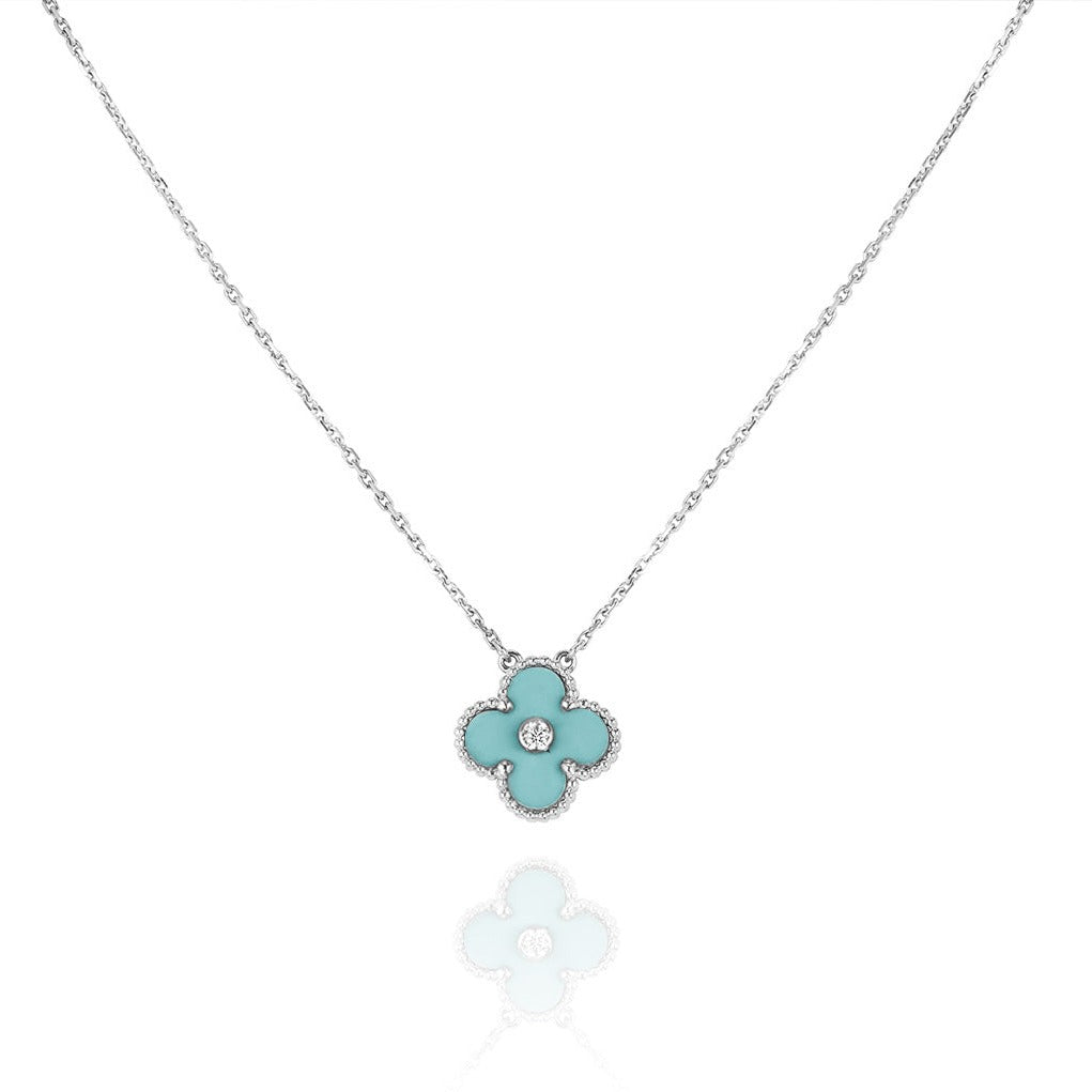 [VA]CLOVER 1 DIAMOND HELLBLAUE SILBERKETTE