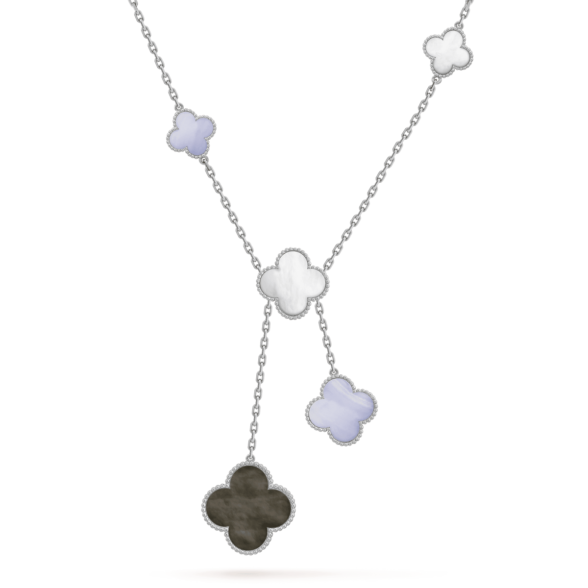 [VA]CLOVER-KETTE PERLMUTT CHALCEDON SILBER 6 MOTIVE