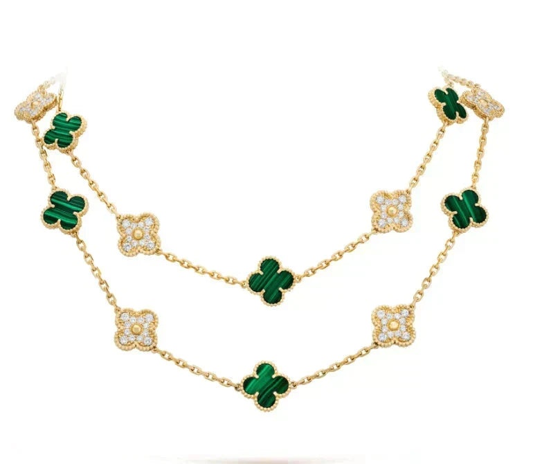 [VA]クローバー 20モチーフ マラカイト ダイヤモンド ネックレス