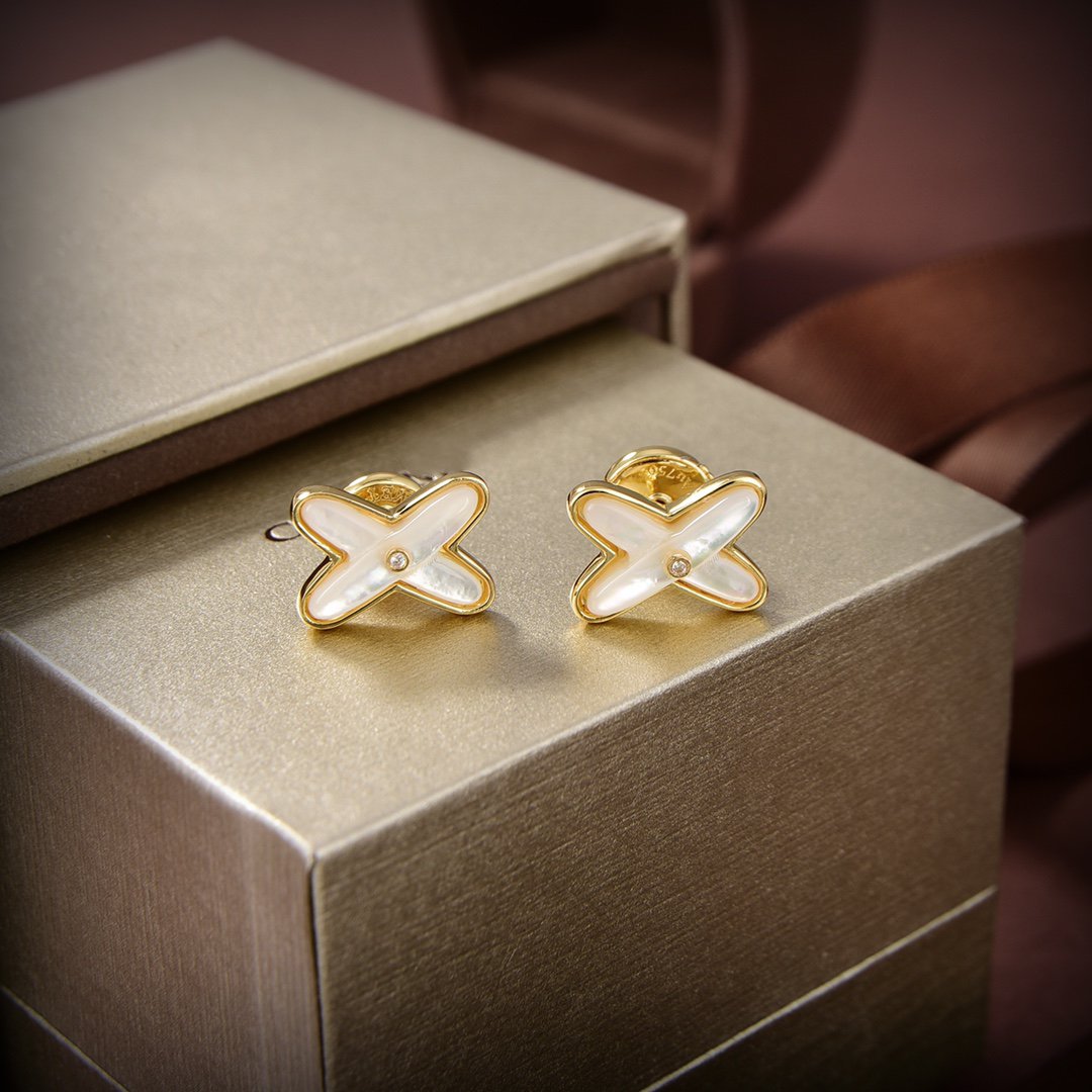 [VA]JEUX DE WHITE MOP GOLD DIAMOND EARRINGS