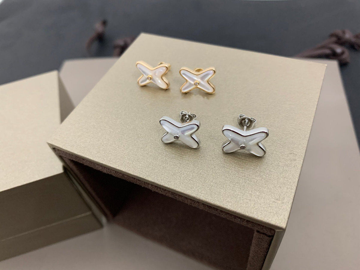 [VA]WEISSE MOP-SILBER-DIAMANT-OHRRINGE