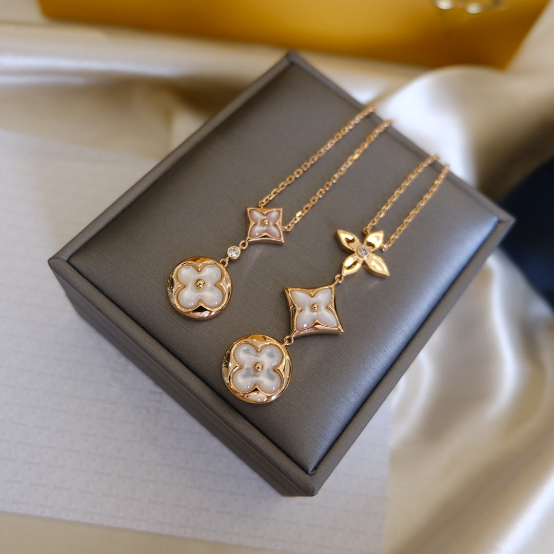 [VA]COLOR BLOSSOM LARIAT-HALSKETTE ROSÉGOLD, WEISSES PERLMUTT UND DIAMANT