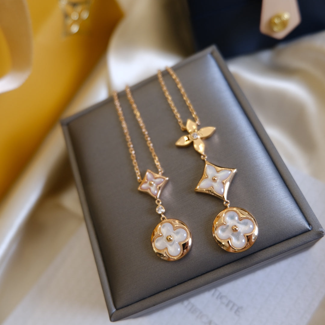 [VA]COLOR BLOSSOM LARIAT-HALSKETTE ROSÉGOLD, WEISSES PERLMUTT UND DIAMANT