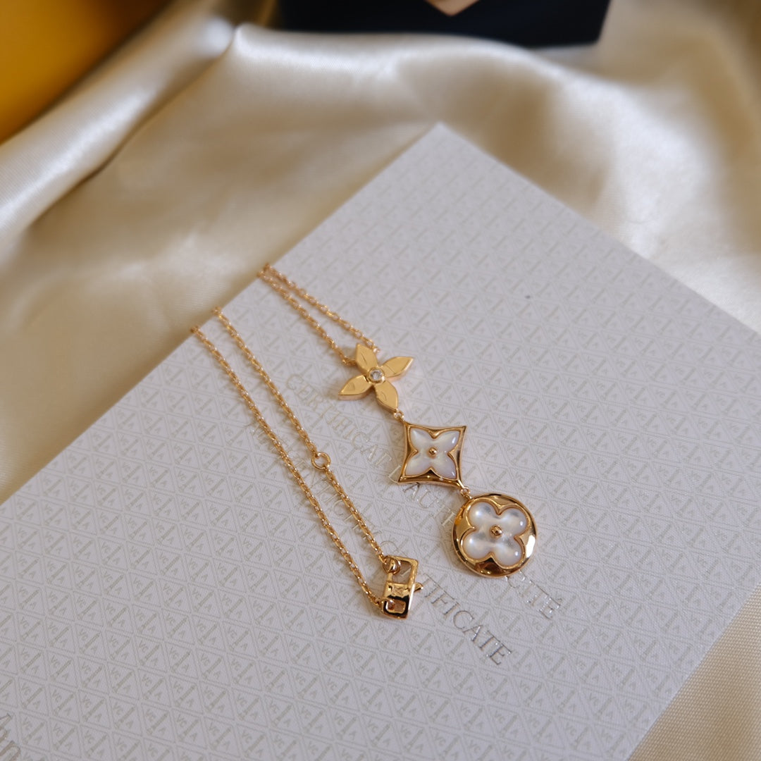 [VA]COLOR BLOSSOM LARIAT-HALSKETTE ROSÉGOLD, WEISSES PERLMUTT UND DIAMANT