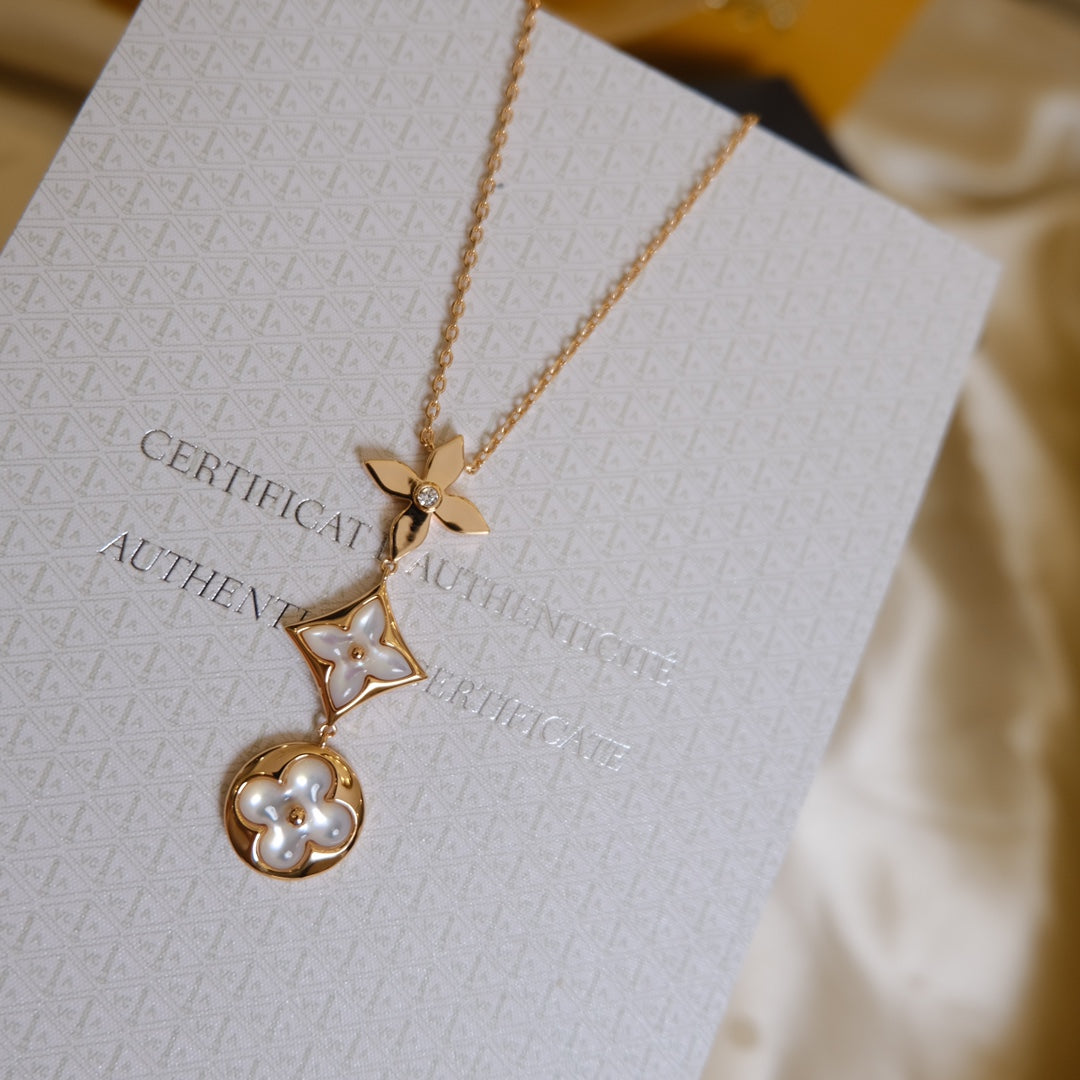 [VA]COLOR BLOSSOM LARIAT-HALSKETTE ROSÉGOLD, WEISSES PERLMUTT UND DIAMANT