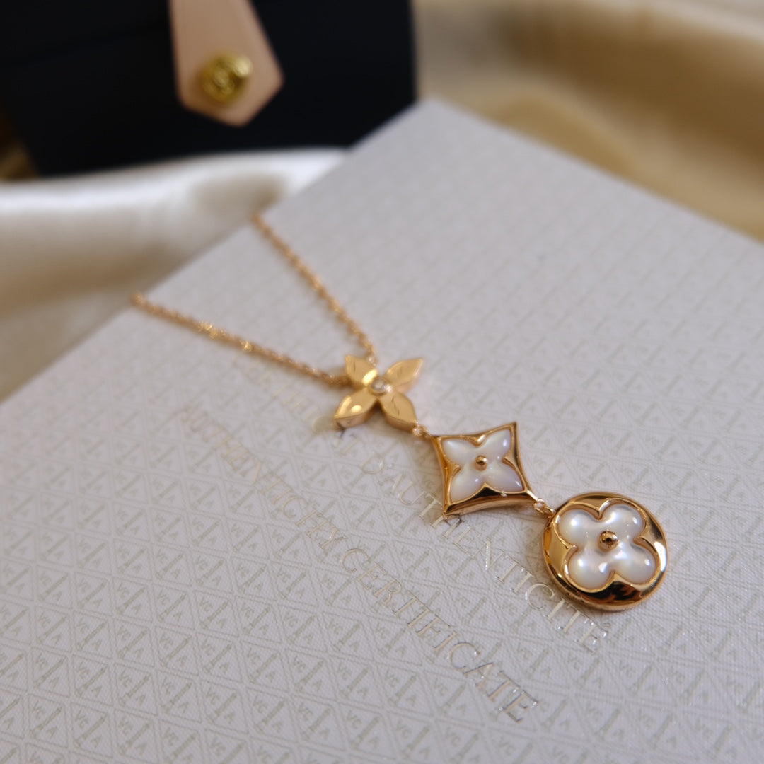[VA]COLOR BLOSSOM LARIAT-HALSKETTE ROSÉGOLD, WEISSES PERLMUTT UND DIAMANT