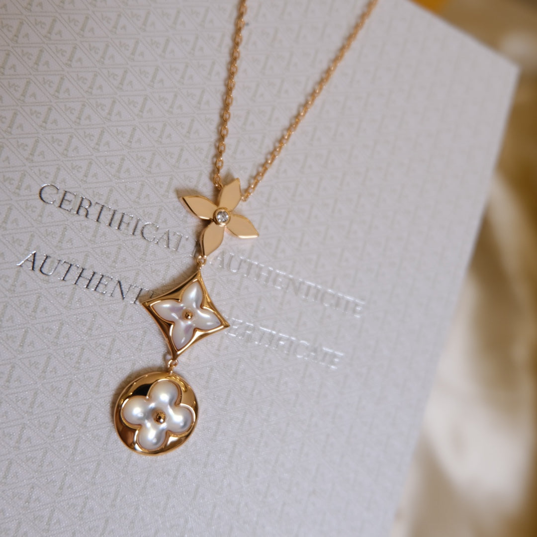[VA]COLOR BLOSSOM LARIAT-HALSKETTE ROSÉGOLD, WEISSES PERLMUTT UND DIAMANT