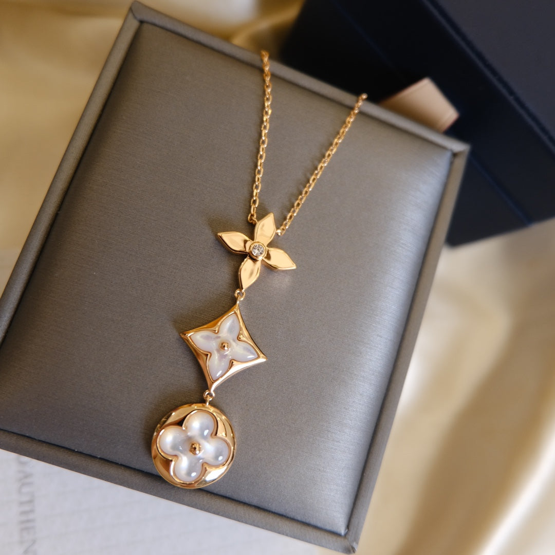 [VA]COLOR BLOSSOM LARIAT-HALSKETTE ROSÉGOLD, WEISSES PERLMUTT UND DIAMANT