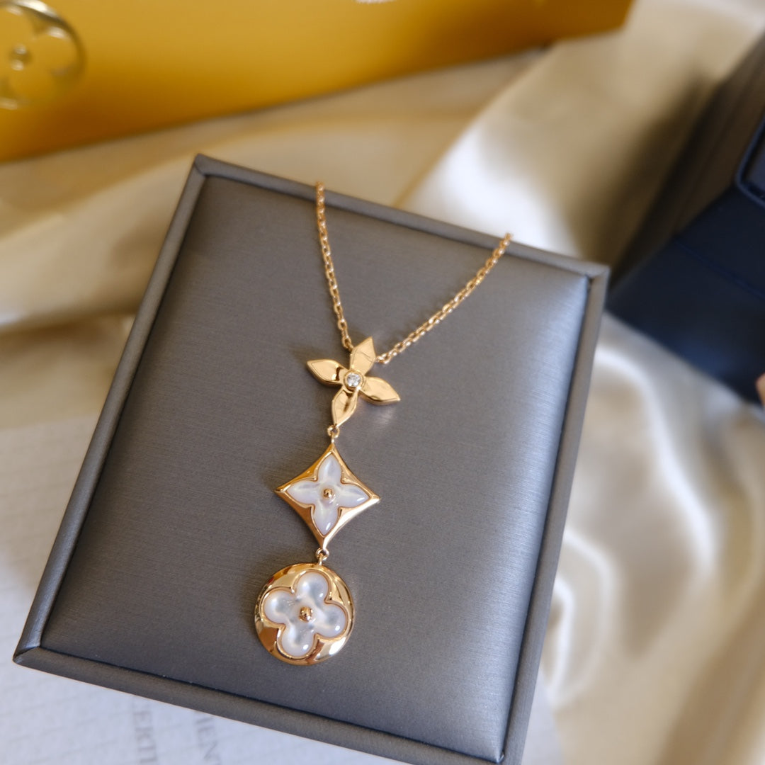 [VA]COLOR BLOSSOM LARIAT-HALSKETTE ROSÉGOLD, WEISSES PERLMUTT UND DIAMANT