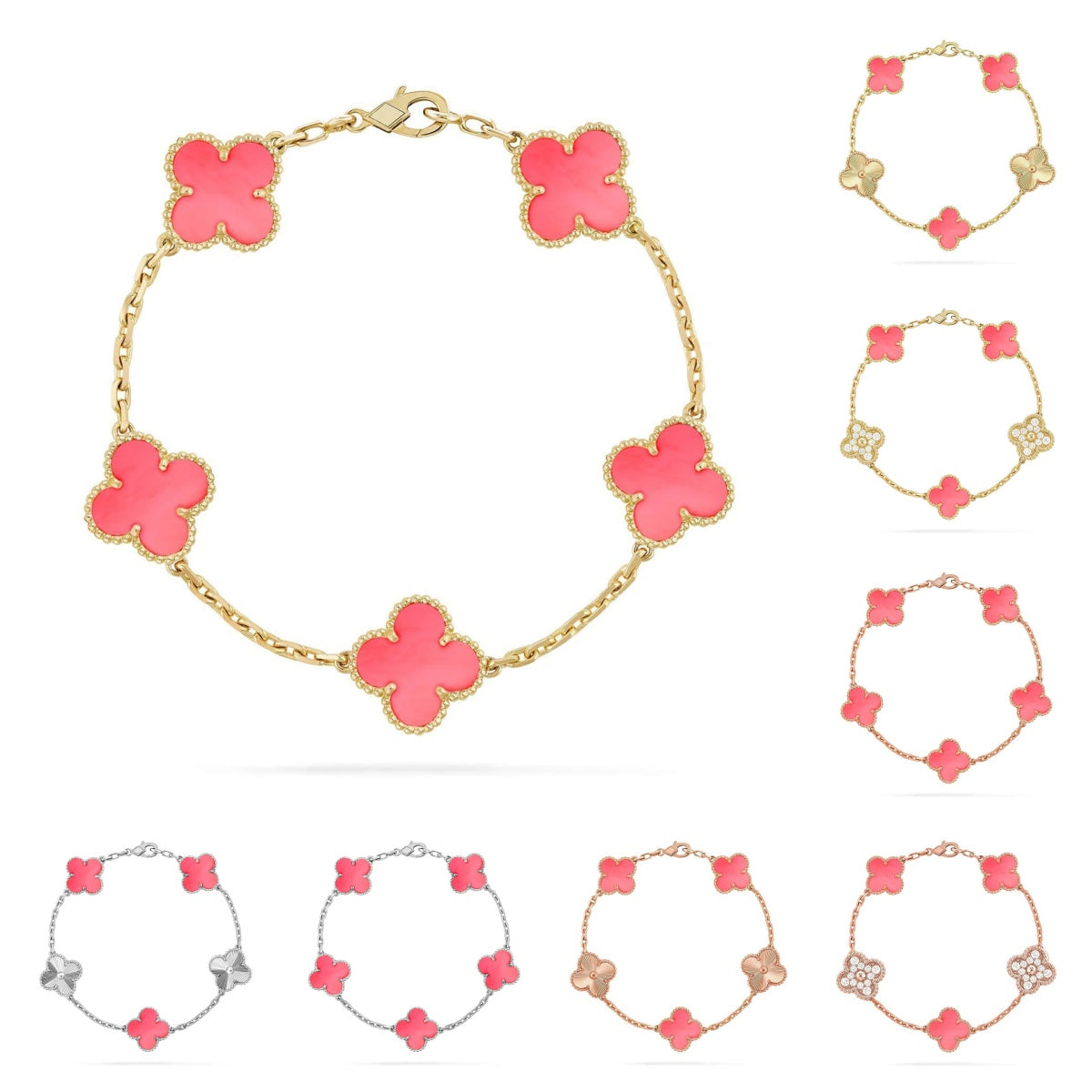 [VA]LUCKY CLOVER 5-MOTIF BRACELET - PINK MOTHER-OF-PEARL COLLECTION